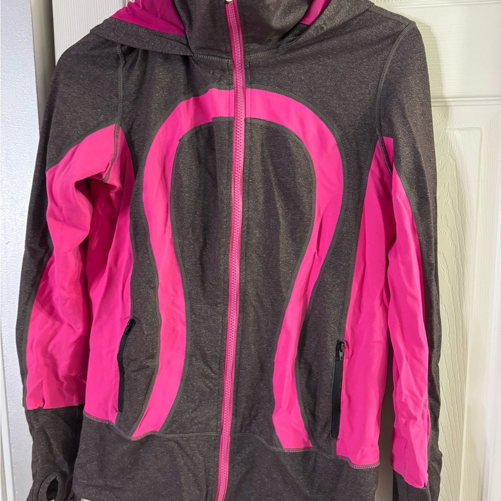 Size 10 lululemon athletica size 10 Pink and Gray in stride Jacket hoodie